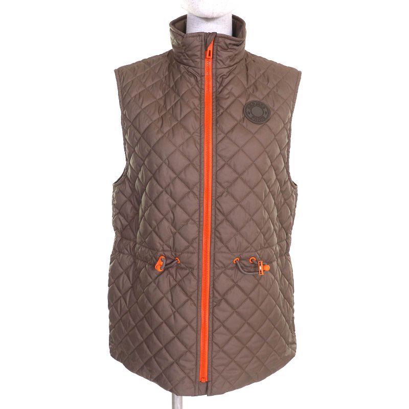 Hermes 24SS 4e0267dr Logo Rubber Patch Zip Up Quilted Vest Brown Orange 36 Made