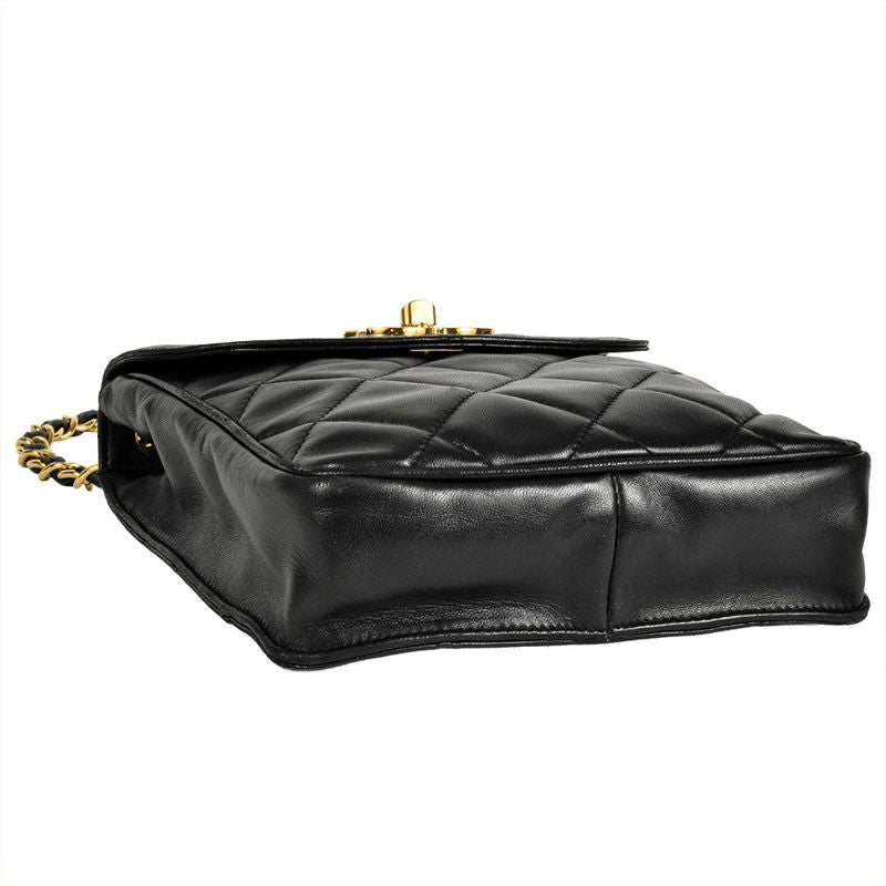 Chanel Matelasse Coco Mark Chain Shoulder Bag Lambskin Black Gold Hardware