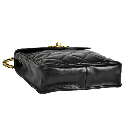 Chanel Matelasse Coco Mark Chain Shoulder Bag Lambskin Black Gold Hardware