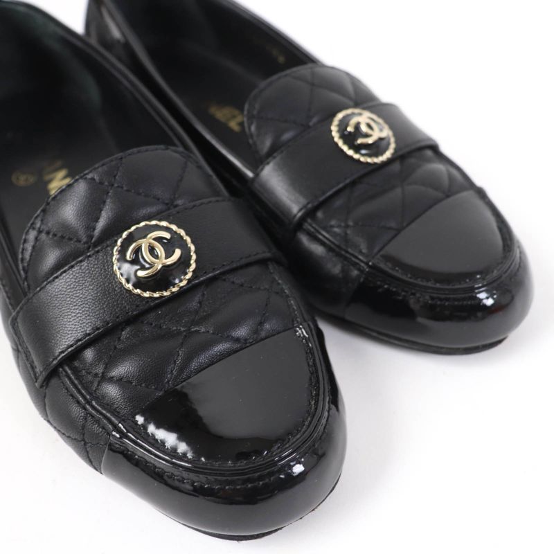 CHANEL 23B G45122 Coco Mark Matelasse Leather Patent Leather Flat Pumps Ballet