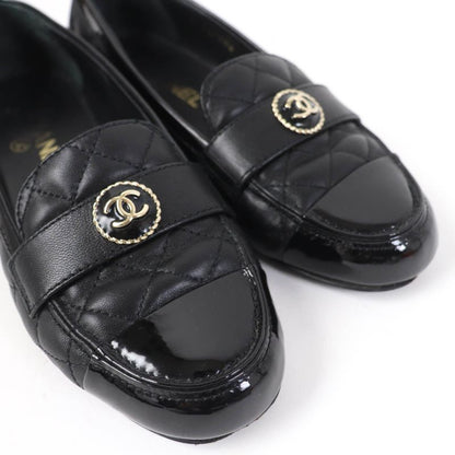 CHANEL 23B G45122 Coco Mark Matelasse Leather Patent Leather Flat Pumps Ballet