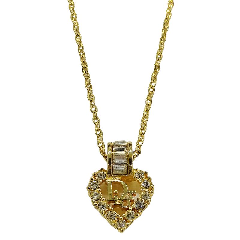Dior Necklace Women's Brand Rhinestone GP Gold Logo Heart Accessory