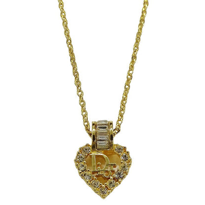 Dior Necklace Women's Brand Rhinestone GP Gold Logo Heart Accessory