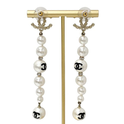 Chanel Earrings Earring Gold Black Coco Mark Rhinestone