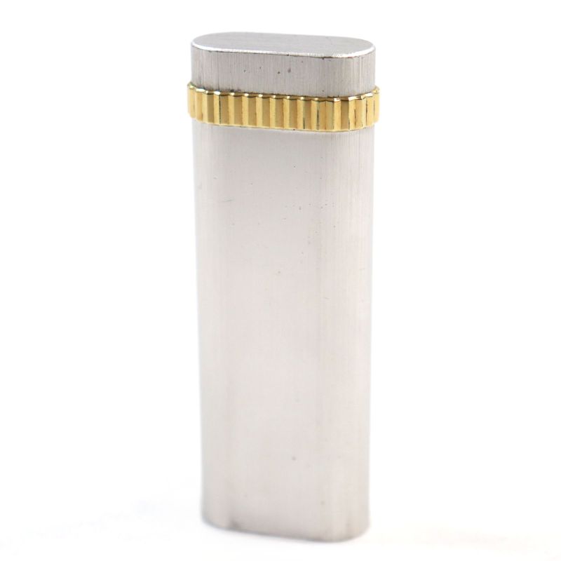 Cartier New Shape Oval Roller Lighter Silver Gold Ignition