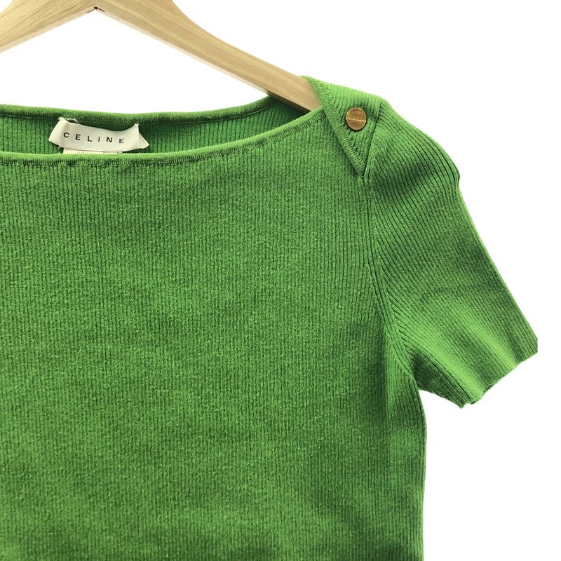 Celine - Cotton Logo Gold Button Knit Top - L - Green - Women's