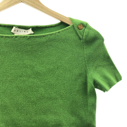 Celine - Cotton Logo Gold Button Knit Top - L - Green - Women's