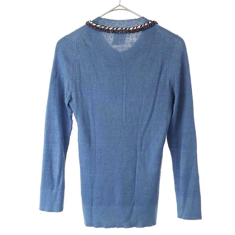 Chanel Henry Neck Ribbed Knit Sweater P45347k04797 Blue 40