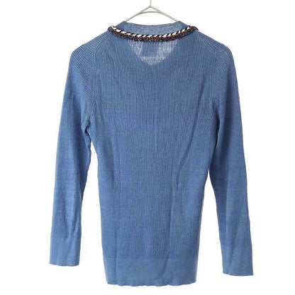 Chanel Henry Neck Ribbed Knit Sweater P45347k04797 Blue 40
