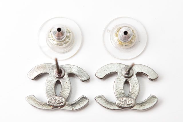 Chanel Earrings Chanel Coco Mark CC Gunmetalic 230713