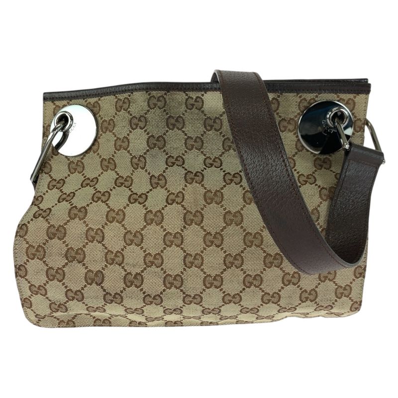 Gucci Brown Beige Silver Hardware GG Canvas 120811 Shoulder Bag Women 505313
