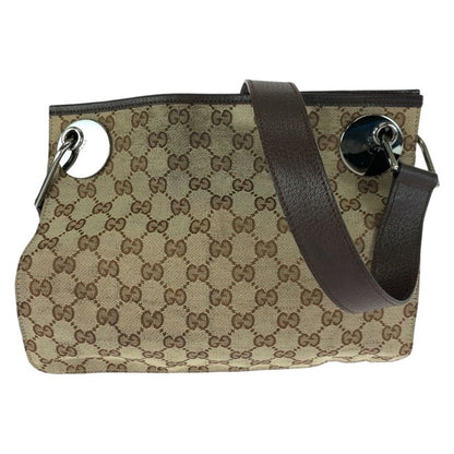 Gucci Brown Beige Silver Hardware GG Canvas 120811 Shoulder Bag Women 505313