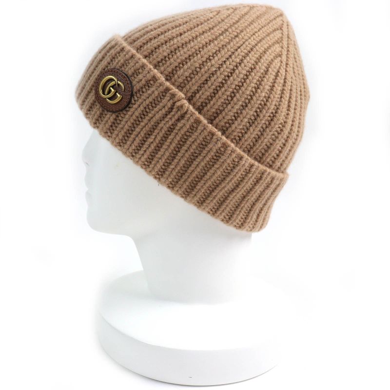 Gucci 764594 Wool Cashmere GG Marmont Double Gleather Patch Knit Cap Knit Cap