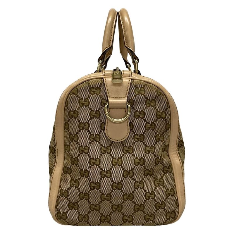 Gucci Handbag GG Pattern 247205 Dark Brown And Beige Mini Boston Leather