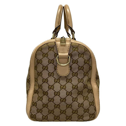 Gucci Handbag GG Pattern 247205 Dark Brown And Beige Mini Boston Leather