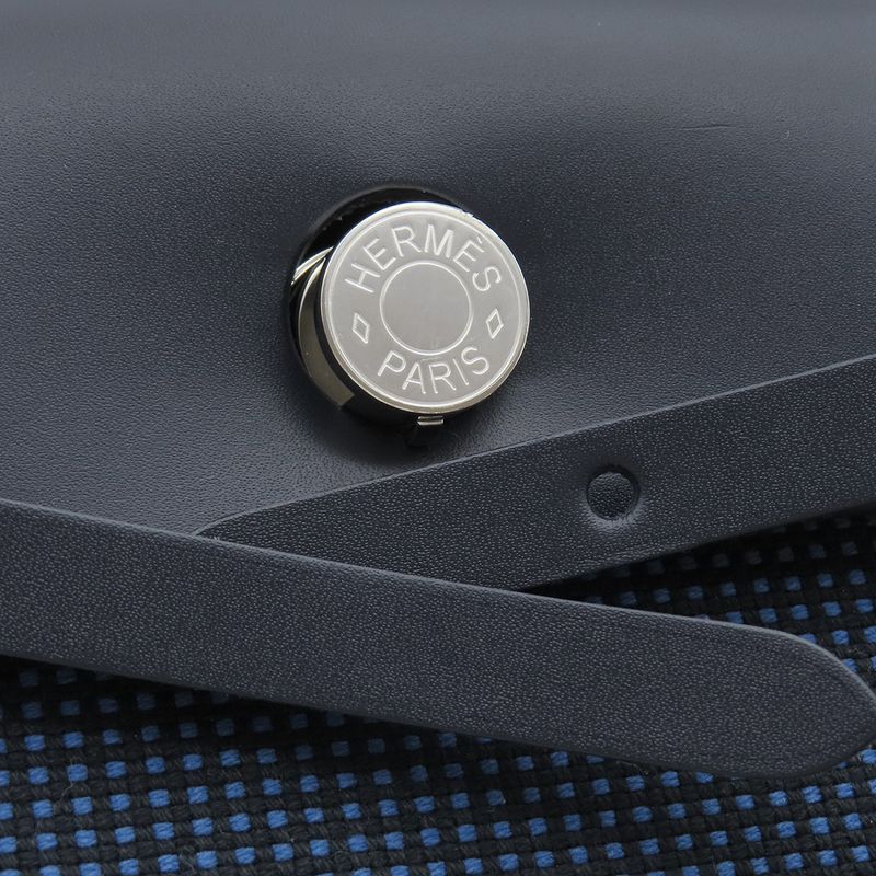 Hermes 2 Way Bag Herbag Her Bag Zip PM 31 Leather Toile Cadrille Blue Egée and