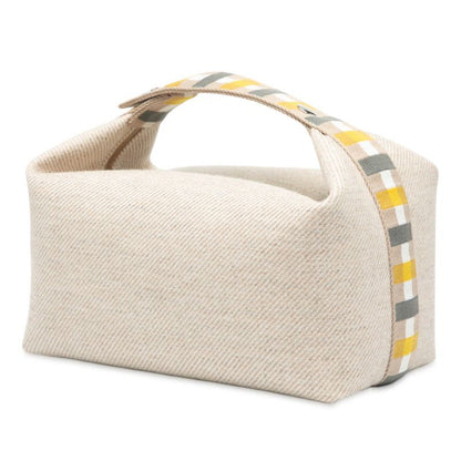 Hermes Brid A Brag Au Carré GM Handbag Pouch Segre Beige Silver Hardware Canvas