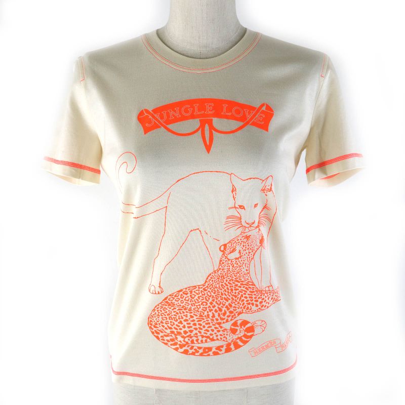 Hermes 22SS 2h4616dh Jungle Love 100% Cotton Short Sleeve T-shirt Light Beige
