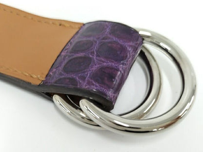 Hermes Scarf Belt Croc Leather Purple □L Engraved