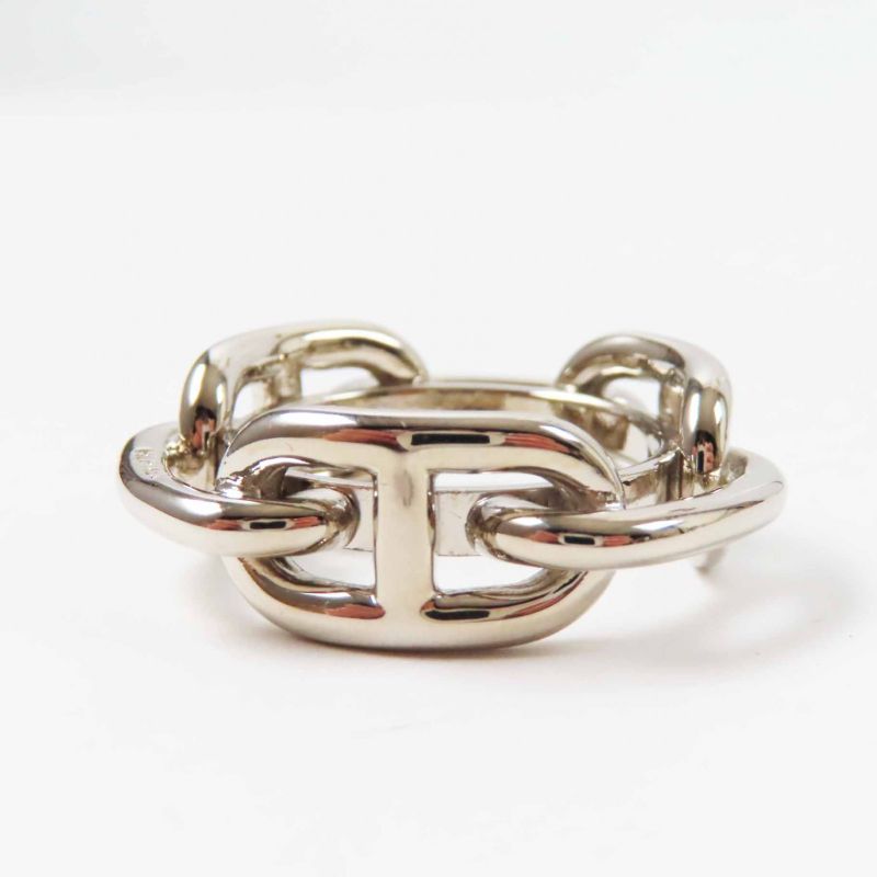 Hermes Lucade Chaine D'ancre Scarf Ring Metal Silver With Box Ladies