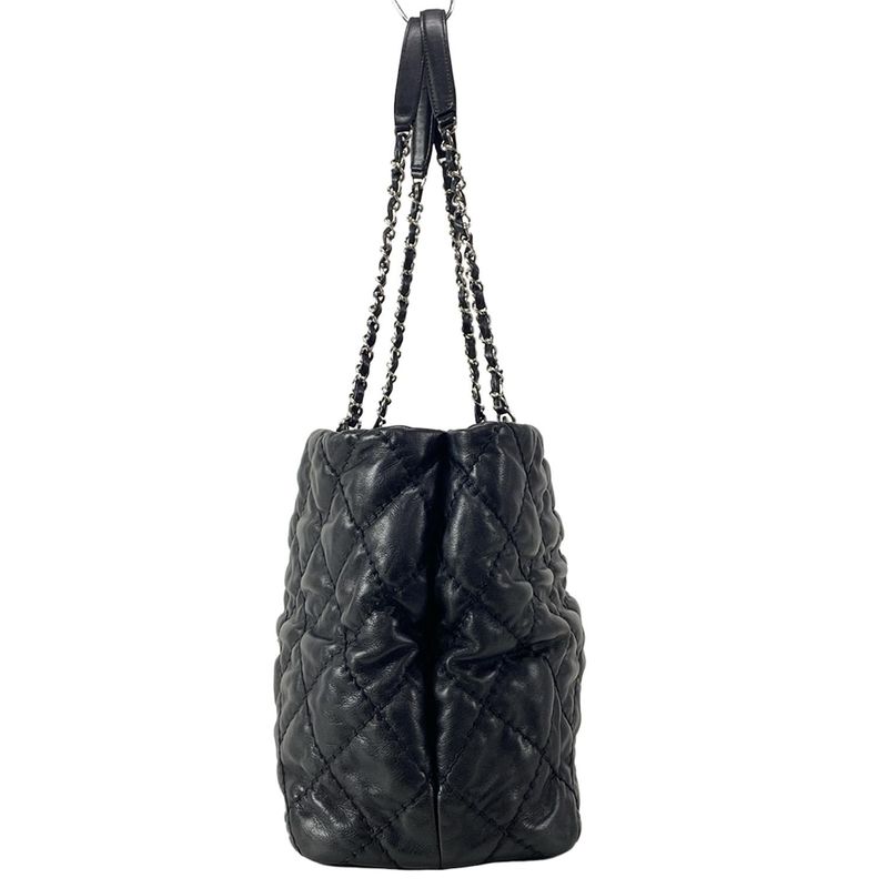 Chanel Tote Bag Wild Stitch Black Chain Shoulder/silver Hardware Leather
