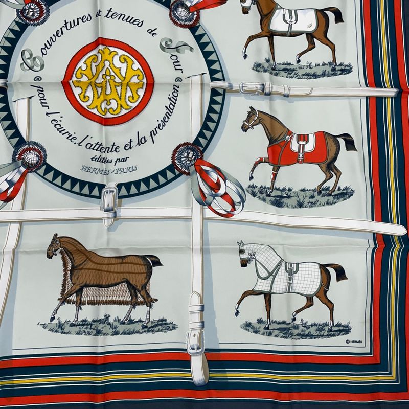 Hermes Carre 90 Couvertures ET Tenues Horsehair Silk Scarf Multicolor