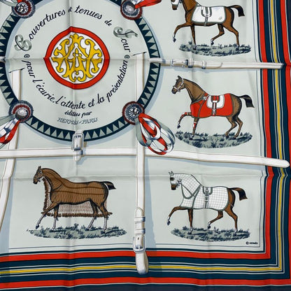 Hermes Carre 90 Couvertures ET Tenues Horsehair Silk Scarf Multicolor
