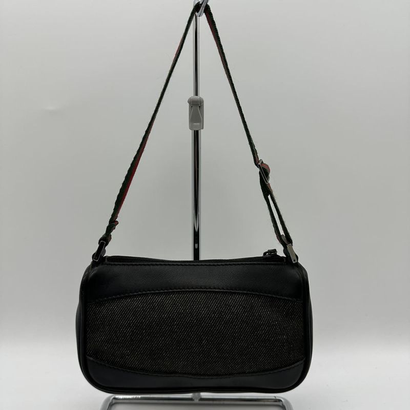 Gucci 92821 Pouch Mini Handbag Black Canvas Leather Sherry Ladies Men Fashion