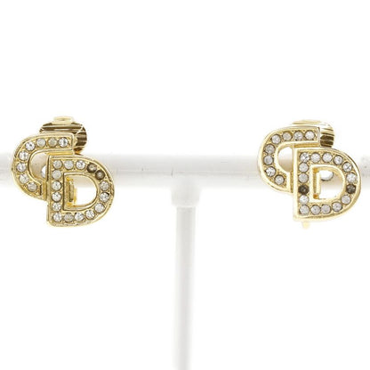 [dior] Christian Dior CD Logo Gold Plated And Rhinestone Ladies 5.0g Earring