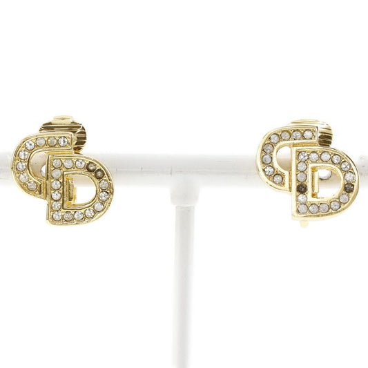 [dior] Christian Dior CD Logo Gold Plated And Rhinestone Ladies 5.0g Earring