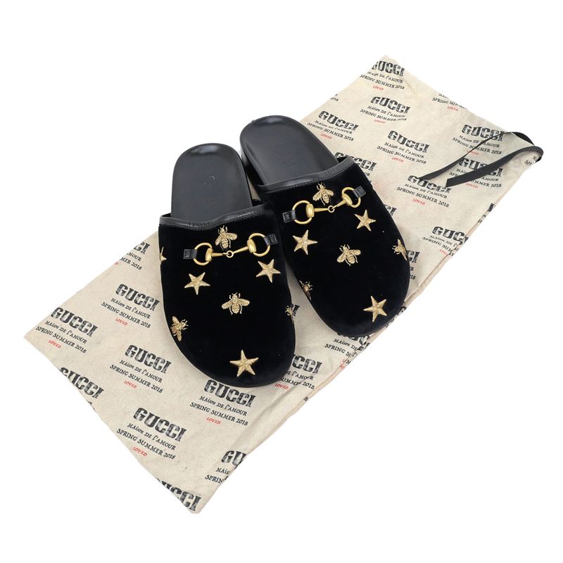 Gucci Sandals Horsebit Bi-bk Black 505265 Size 35 Embroidery Ladies