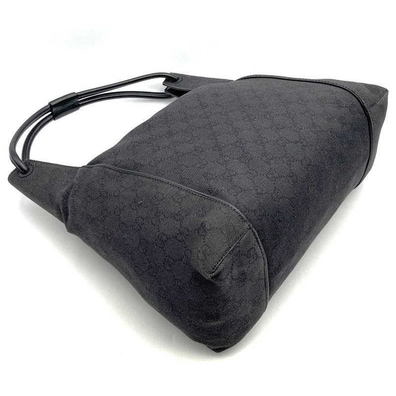 Gucci 101292 Shoulder Bag Handbag Black GG Canvas Leather Fashion Women