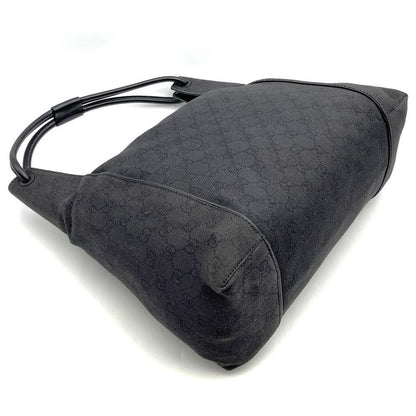 Gucci 101292 Shoulder Bag Handbag Black GG Canvas Leather Fashion Women