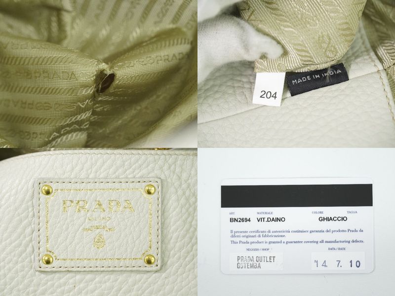 Authentic Prada Leather 2WAY Shoulder Bag Handbag Pochette Ivory Bn2694 Bag