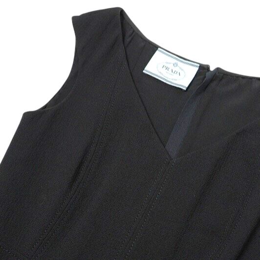 Prada Dress Size 40S Wool Sleeveless V-neck Flared Midi None Fabric Made In