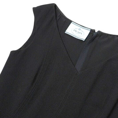 Prada Dress Size 40S Wool Sleeveless V-neck Flared Midi None Fabric Made In