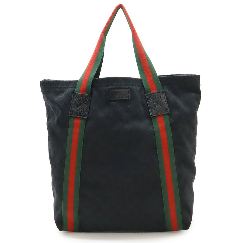 Gucci GG Canvas Sherry Line Tote Bag Shoulder Bag Shoulder Leather Black Green