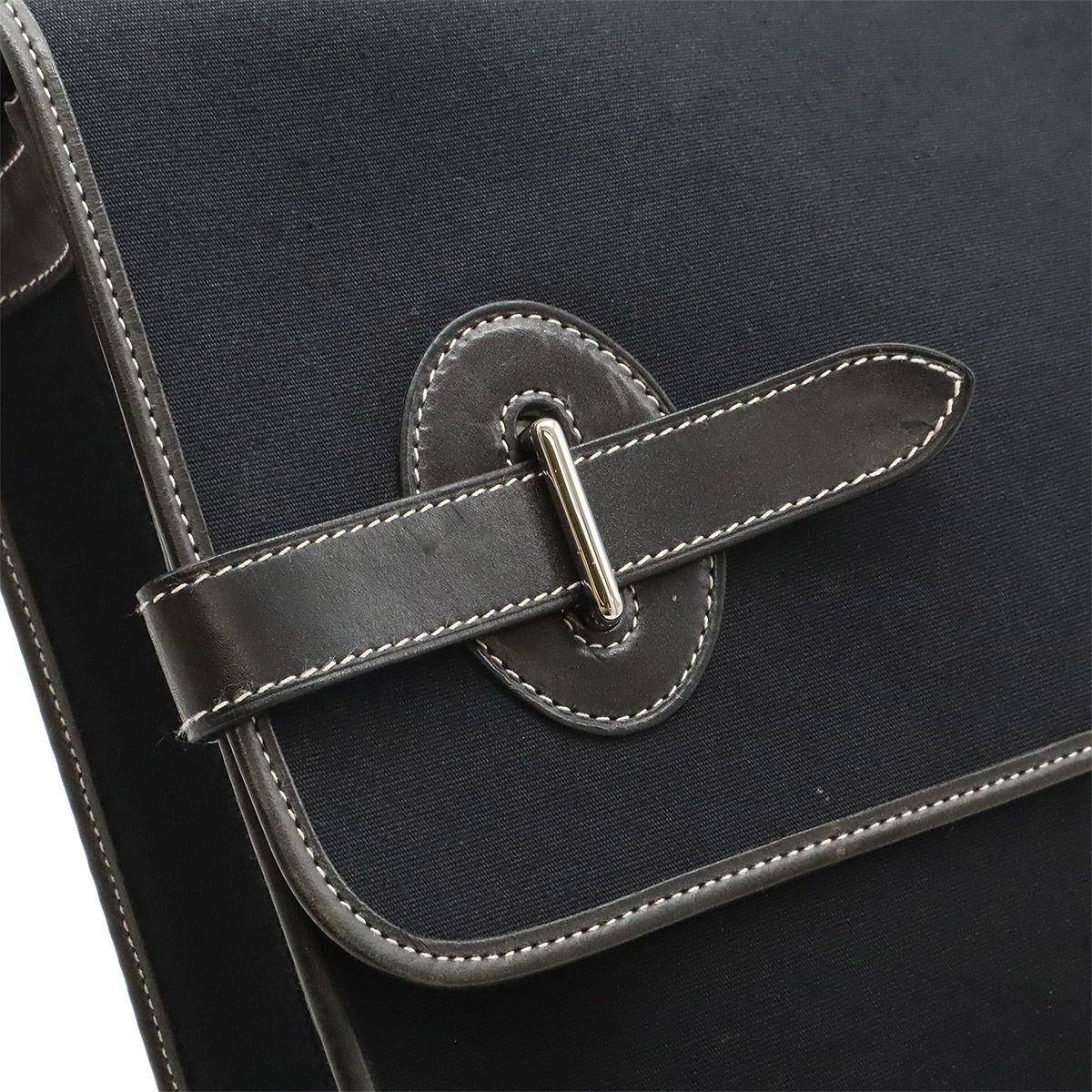 Hermes Buenaventura MM Handbag Toile Officier Leather Black Black Missing