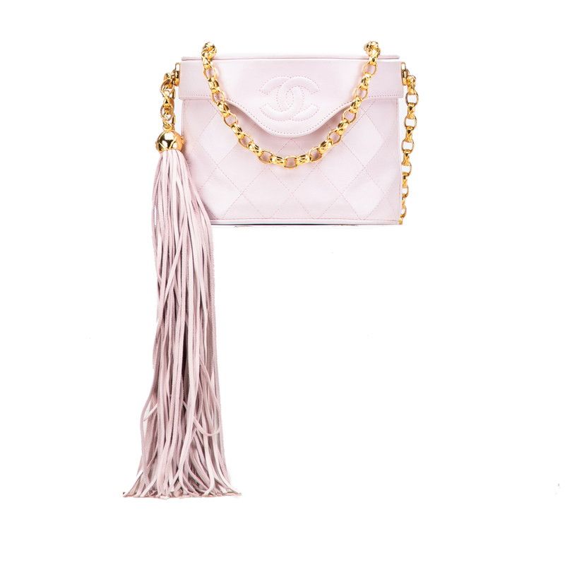 Chanel Matelasse Coco Mark Fringe Chain Shoulder Bag Pink Lambskin Ladies Chanel