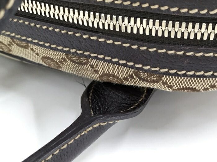 Gucci Shoulder Bag Sherry Line GG Canvas Leather Beige Dark Brown 161720