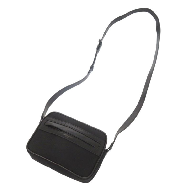 Saint Laurent Camera Bag Camp Nylon Lambskin Black Shoulder Bag Black 0596