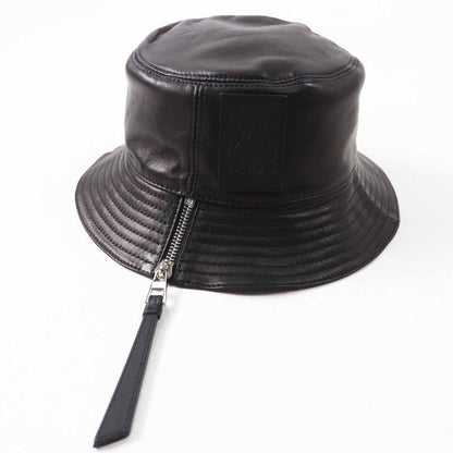 LOEWE Anagram Leather Lamb Leather Hat With Patches Hat Black Silver Hardware