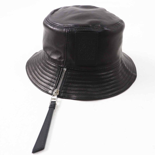LOEWE Anagram Leather Lamb Leather Hat With Patches Hat Black Silver Hardware
