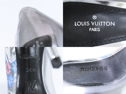 Authentic Louis Vuitton LV Floral Pumps Heels 34H Metallic Cles Zar Silver