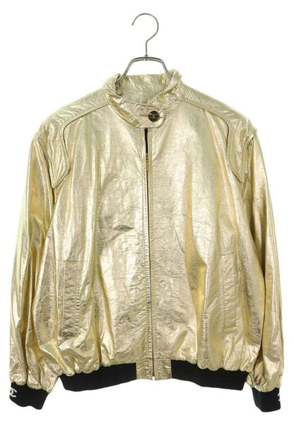 Chanel P74075c65707 Sleeve Ribbed Coco Mark Design Leather Jacket Women's 40