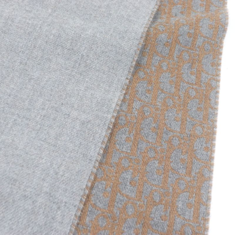 DIOR Homme Wool Cashmere Oblique Pattern Reversible Fringe Scarf Shawl Gray