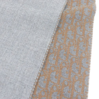 DIOR Homme Wool Cashmere Oblique Pattern Reversible Fringe Scarf Shawl Gray