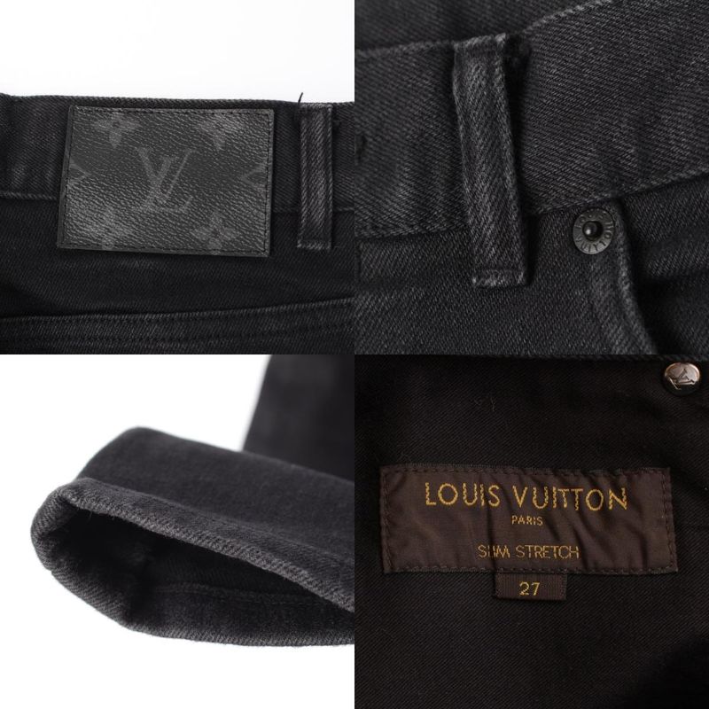 Louis Vuitton Monogram Eclipse Patch Tapered Denim Pants Bottoms Black 27