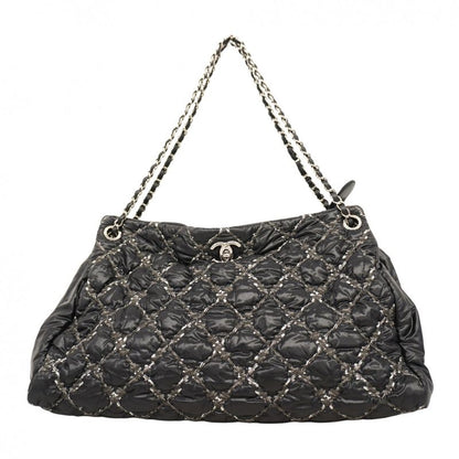 Chanel Shoulder Bag Paris Visance Nylon Black Silver Hardware Women