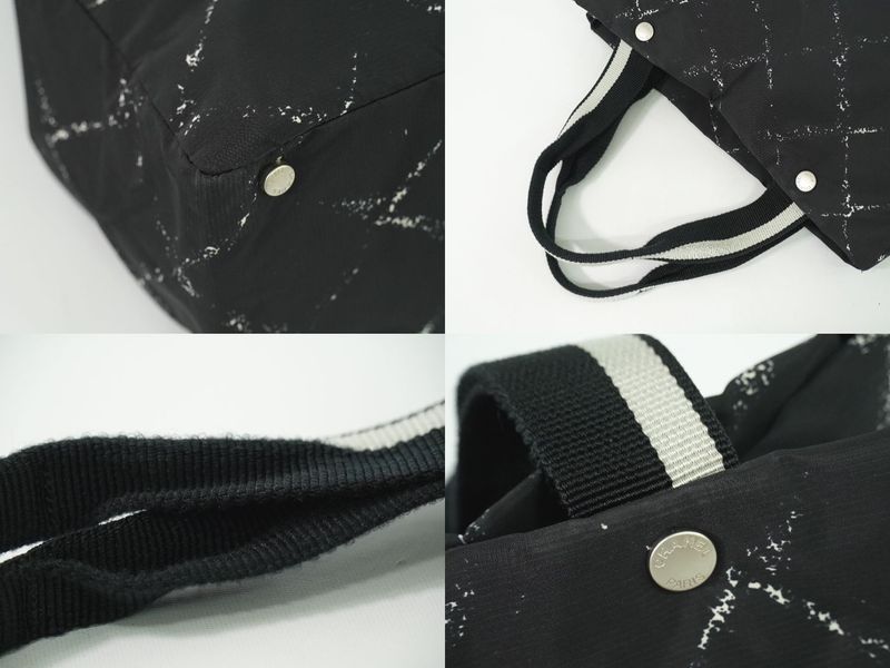 Authentic Chanel New Travel Line Tote Bag Handbag Nylon Black New Travel Line